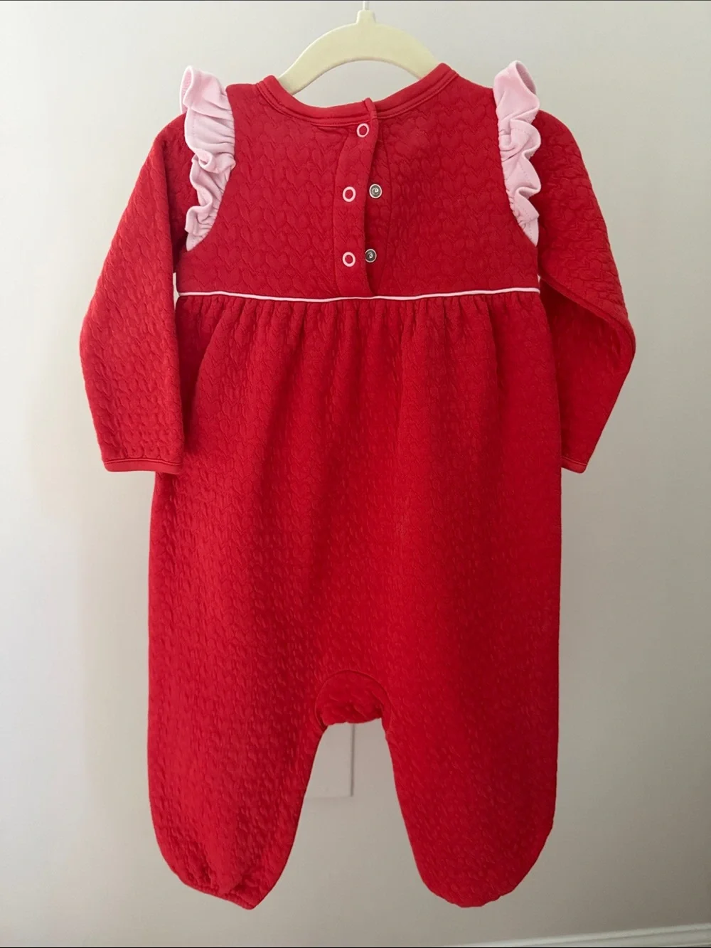 The Beaufort Bonnet Company Red One-Piece Footie with Pink Ruffles